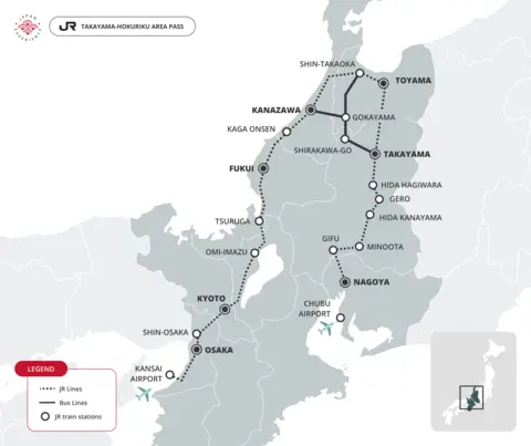 JR TAKAYAMA-HOKURIKU Area Pass validity map