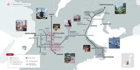 Kintetsu Rail Pass 5 Days Plus validity map
