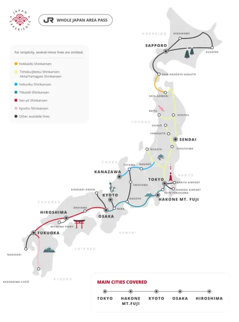 Map Whole Japan Area JR Pass English