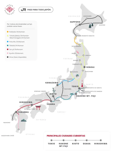 Mapa del JR Pass para todo Japón