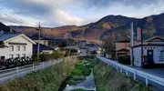 Yufuin town with hills in the background