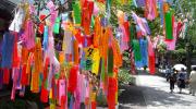 Los deseos se cuelgan de ramas de bambú durante el festival de Tanabata