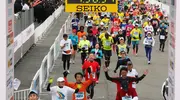 La ligne d'arrivée après les 42 km du marathon de Tokyo.