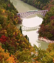 JR Tadami Line in autumn, Fukushima Prefecture