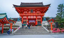 Red and white exterior of Kasuga Taisha Shrine