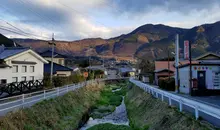 Yufuin town with hills in the background