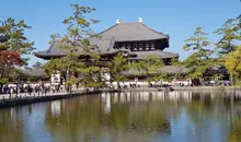 Looking across a large pond to Todaiji Temple