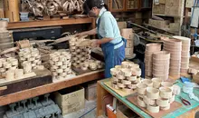 Magemono wood strips are soaked in hot water for bending easier. 