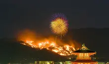 Feu d'artifice près du mont Wakakusa