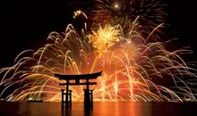 Fireworks near the sanctuary itsukushima in Miyajima 