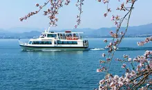 Many boats take surfing since Otsu Lake Biwa.