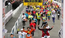 La ligne d'arrivée après les 42 km du marathon de Tokyo.