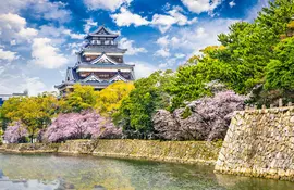 Le château d'Hiroshima, connu pour ses cerisiers en fleur