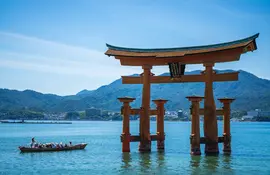 This famous "torii" gate is located at the entrance to Miyajima Island off the coast of Hiroshima.