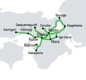 Kansai area railway network map