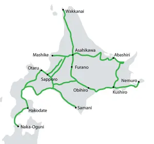 Hokkaido area railway network map