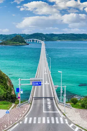 The beautiful scenery of Tsunoshima Bridge in Yamaguchi Prefecture, between Hiroshima and Fukuoka