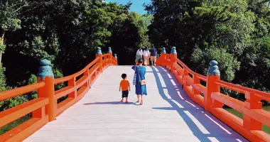 People walking on a bridge in Japan