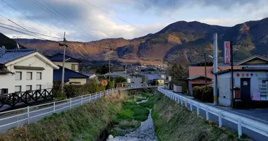 Yufuin town with hills in the background