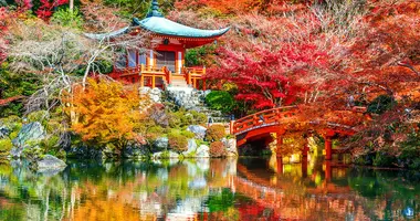 Temple à Kyoto pendant la saison des érables rouges à l'automne