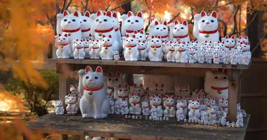 Maneki-neko in einem Tokioter Tempel