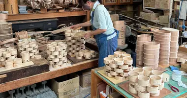 Magemono wood strips are soaked in hot water for bending easier. 