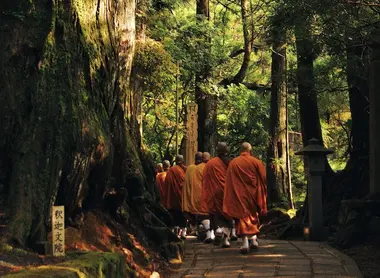 Monks heading to the temple in Kōya-san, Japan