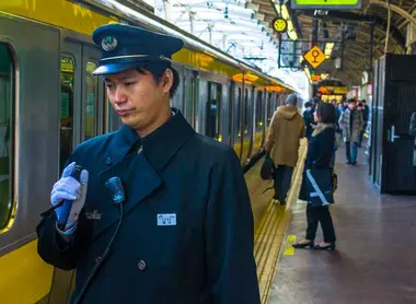 Station worker on the Chuo Sobu Line