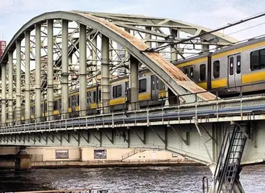 Chuo Sobu Line crossing a bridge in Tokyo