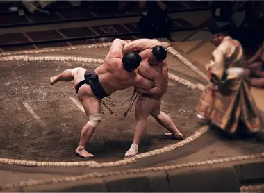 Rikishi wrestling in the dohyo