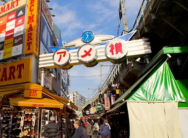 Le célèbre portique qui marque l'entrée de l'avenue Ameya Yokochô à Ueno.