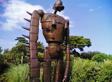 A robot guard of Laputa watches the entrance of the museum from the terrace. A robot guard of Laputa watches the entrance of the museum from the terrace.