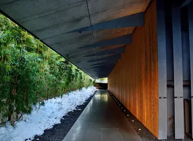 A bamboo screen protects the Nezu Museum next agitation.