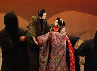 Spare bunraku theater are played with Japanese dolls.
