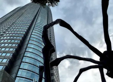 At the foot of the Mori Tower in Roppongi, the Mummy, bronze sculpture by the French-American Louise Bourgeois spider.