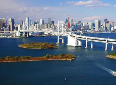 Le Rainbow Bridge, blanc la journée, multicolore la nuit, est un des symboles de Tokyo.