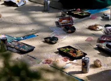 I picnic degli hanami sono vivaci ed animati; non è raro che vi sia cibo e bevande in grande quantità.