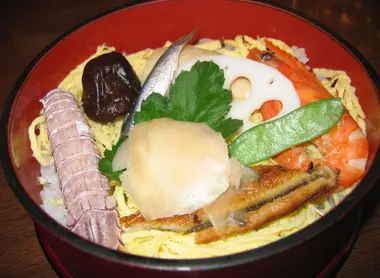 Chirashizushi bowl, a dish Nagomi Visit learns to cook.