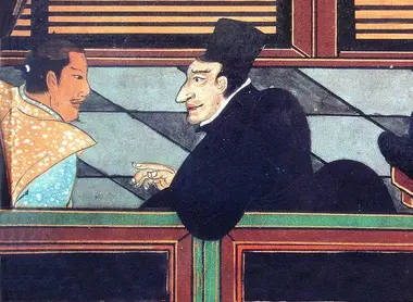 Un missionnaire chrétien et un samouraï (vers 1600).
