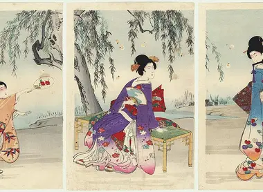 "La chasse aux lucioles" (détail), estampe de Chikanobu (1836-1912)