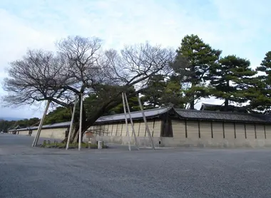 The walls of the Kyoto Imperial Palace from the imperial park.