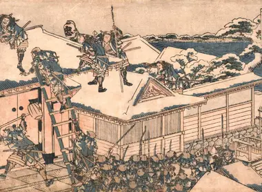El ataque a la casa de Kisa por Hokusai. El ataque a la casa de Kisa por Hokusai.