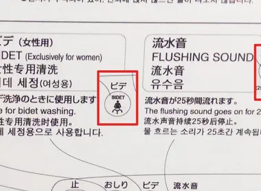 Le bouton "Flushing sound" (bruit de chasse d'eau des toilettes japonaises