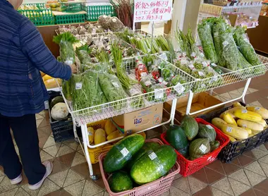 On vend beaucoup de fruits et légumes locaux dans les michi no eki