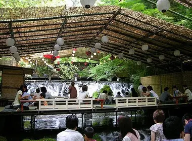 Un des restaurants flottants à nagashi-sômen de Kibune. Un des restaurants flottants à nagashi-sômen de Kibune.