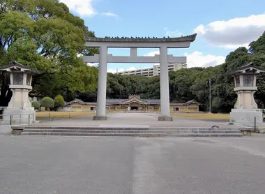 The torii of Gokoku shrine near Ohori Park The torii of Gokoku shrine near Ohori Park