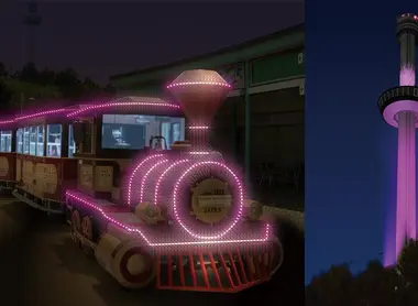 Illuminations sur le thème des fleurs de cerisiers au parc aquatique de Yokohama