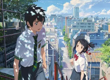 Los protagonistas de Your Name, con Tokio de fondo.