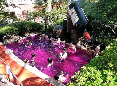La piscine aromatisée au vin au onsen Yunessun