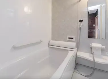 Japanese Style Bathroom, where we shower outside of the bathtub and then enter the bathtub once cleaned.  Japanese Style Bathroom, where we shower outside of the bathtub and then enter the bathtub once clean.